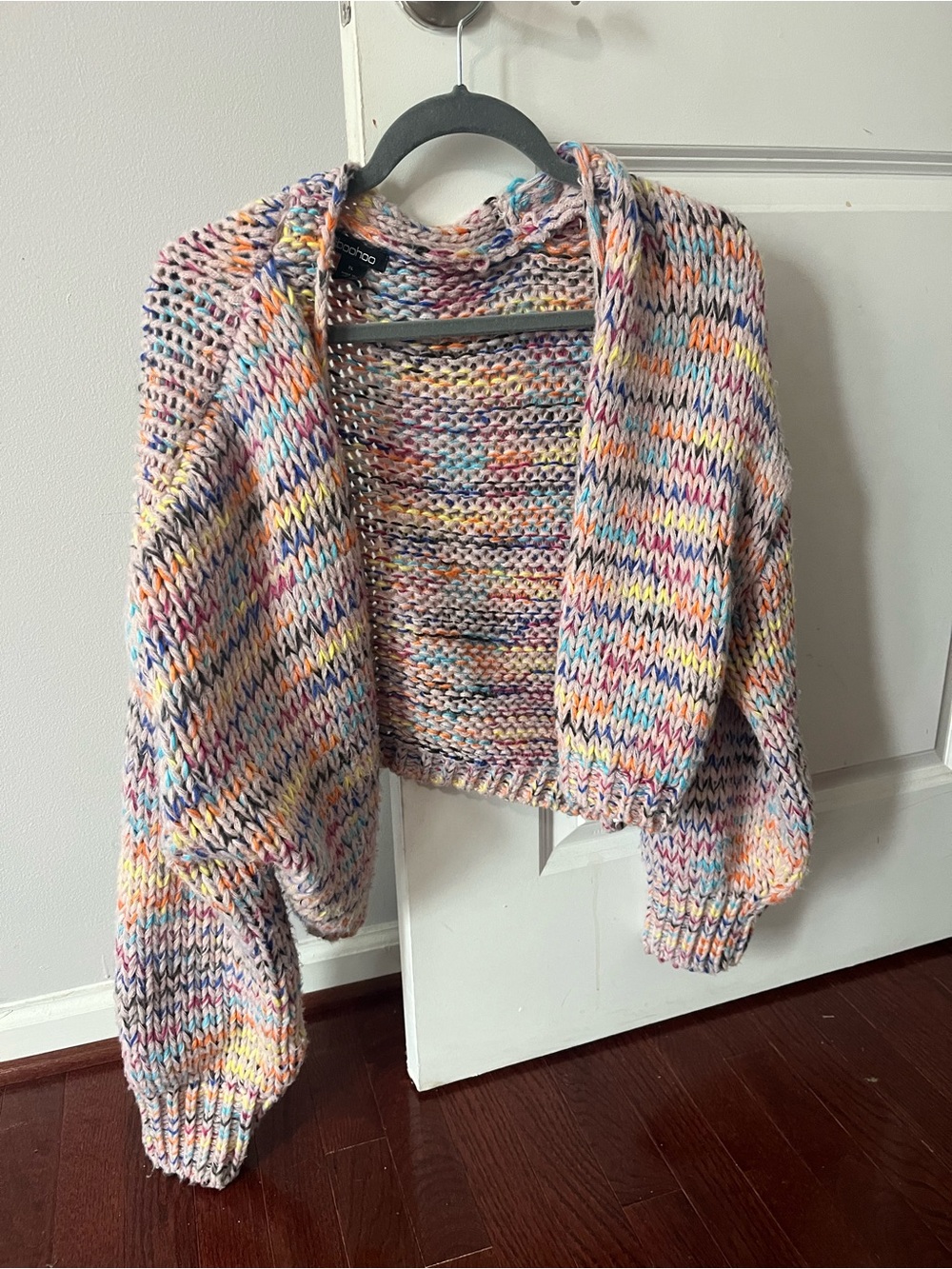 Boohoo Multicolor Speckled Chunky Knit Open-Front Cardigan